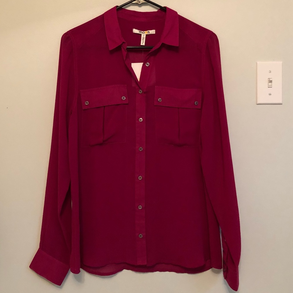 long sleeve sheer button down top!
